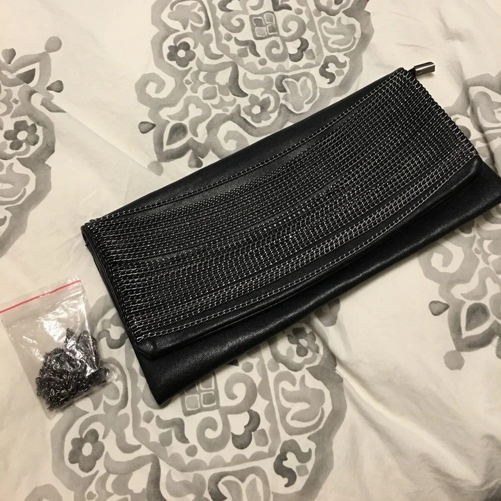 NWOT Black & Silver Chain Clutch w/Crossbody Strap